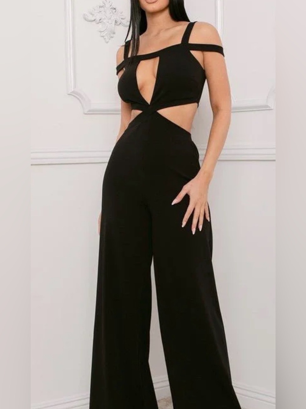 Loragal Black Cutout Wide-Leg Jumpsuit